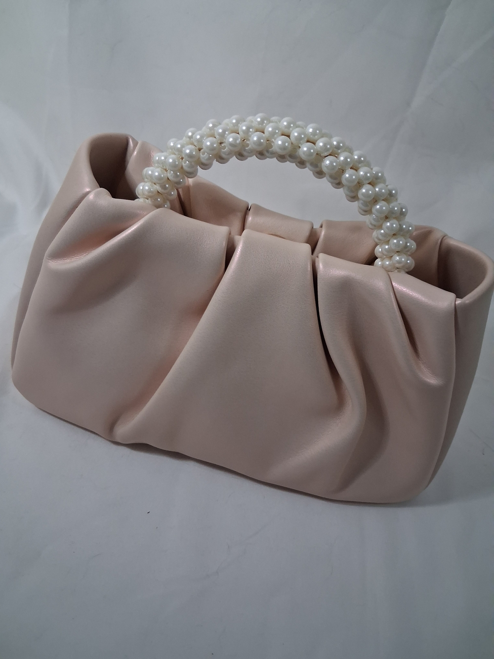 Pearl-Handle Soft Pleat Tote - Blush